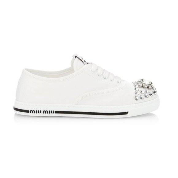 Miu Miu Crystal Jeweled Toe White Low Top Sneakers Sz 7